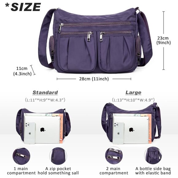 Women Purple-m Nylon Water Resistant Anti Theft Travel Crossbody Shoulder Bag - Picture 3 of 6